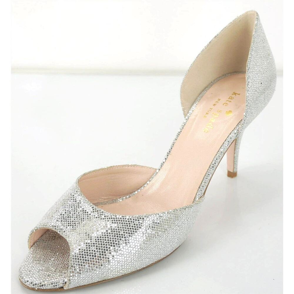 Kate Spade New York Silver Glitter Sage d'Orsay Open Toe Heel Pumps Size 7